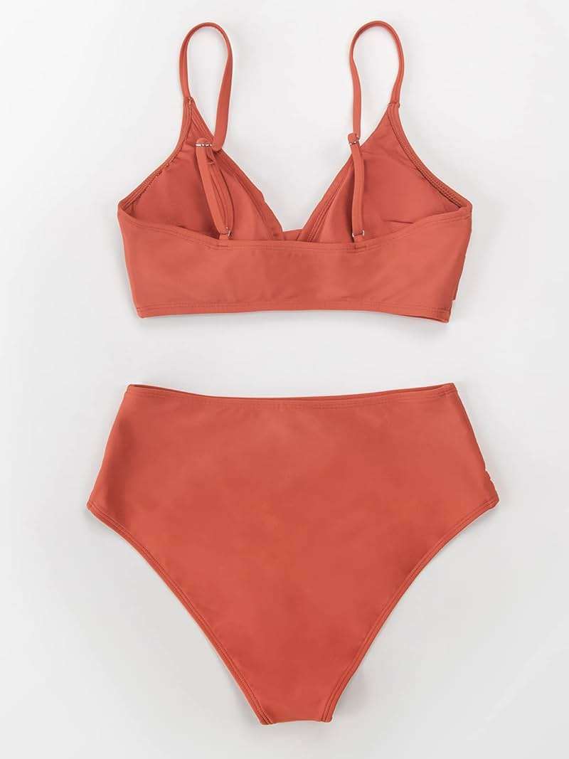 CUPSHE Women's Bikini Sets Two Piece Swimsuit High Waisted V Neck Twist Front Adjustable Spaghetti Straps Bathing Suit - Image 5