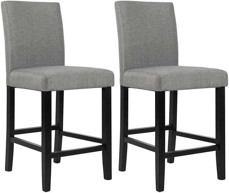 LSSPAID Bar Stools Set of 2, 24.8 Inch Upholstered Fabric Counter Height Stools, Modern Kitchen Island Wood Bar Chairs Barstools with Backrest and Solid Wood Legs, Grey - Image 1