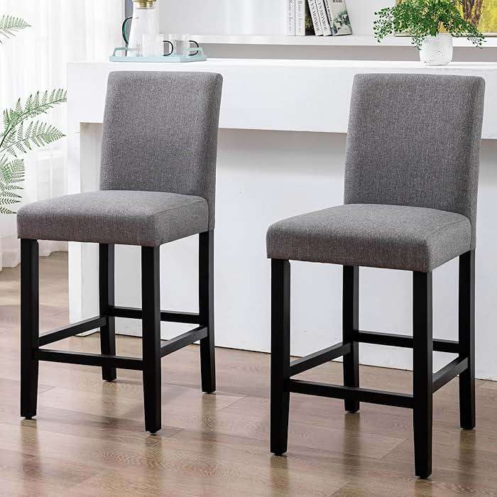 LSSPAID Bar Stools Set of 2, 24.8 Inch Upholstered Fabric Counter Height Stools, Modern Kitchen Island Wood Bar Chairs Barstools with Backrest and Solid Wood Legs, Grey - Image 10