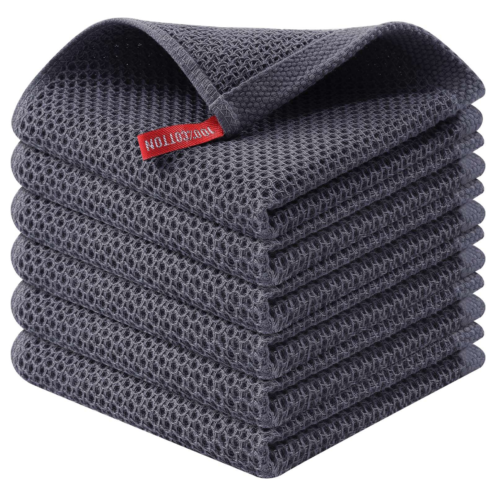 Kitinjoy 100% Cotton Kitchen Dish Cloths (12 X 12 Inches, Dark Grey), 6 Pack Waffle Weave Ultra Soft Absorbent Dish Towels for Drying Dishes Quick Drying Kitchen Towels Dish Rags - Image 1