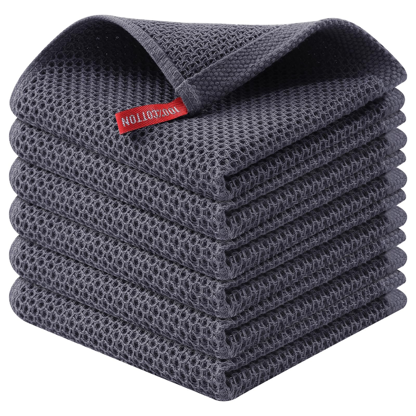 Kitinjoy 100% Cotton Kitchen Dish Cloths (12 X 12 Inches, Dark Grey), 6 Pack Waffle Weave Ultra Soft Absorbent Dish Towels for Drying Dishes Quick Drying Kitchen Towels Dish Rags - Product Image