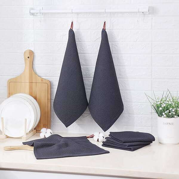 Kitinjoy 100% Cotton Kitchen Dish Cloths (12 X 12 Inches, Dark Grey), 6 Pack Waffle Weave Ultra Soft Absorbent Dish Towels for Drying Dishes Quick Drying Kitchen Towels Dish Rags - Image 2