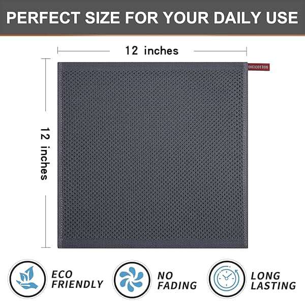 Kitinjoy 100% Cotton Kitchen Dish Cloths (12 X 12 Inches, Dark Grey), 6 Pack Waffle Weave Ultra Soft Absorbent Dish Towels for Drying Dishes Quick Drying Kitchen Towels Dish Rags - Image 3