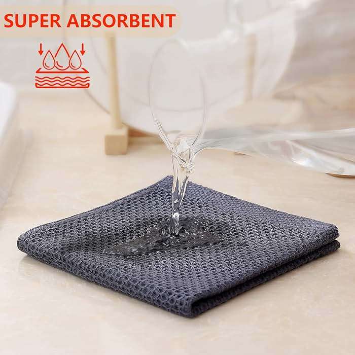 Kitinjoy 100% Cotton Kitchen Dish Cloths (12 X 12 Inches, Dark Grey), 6 Pack Waffle Weave Ultra Soft Absorbent Dish Towels for Drying Dishes Quick Drying Kitchen Towels Dish Rags - Image 5