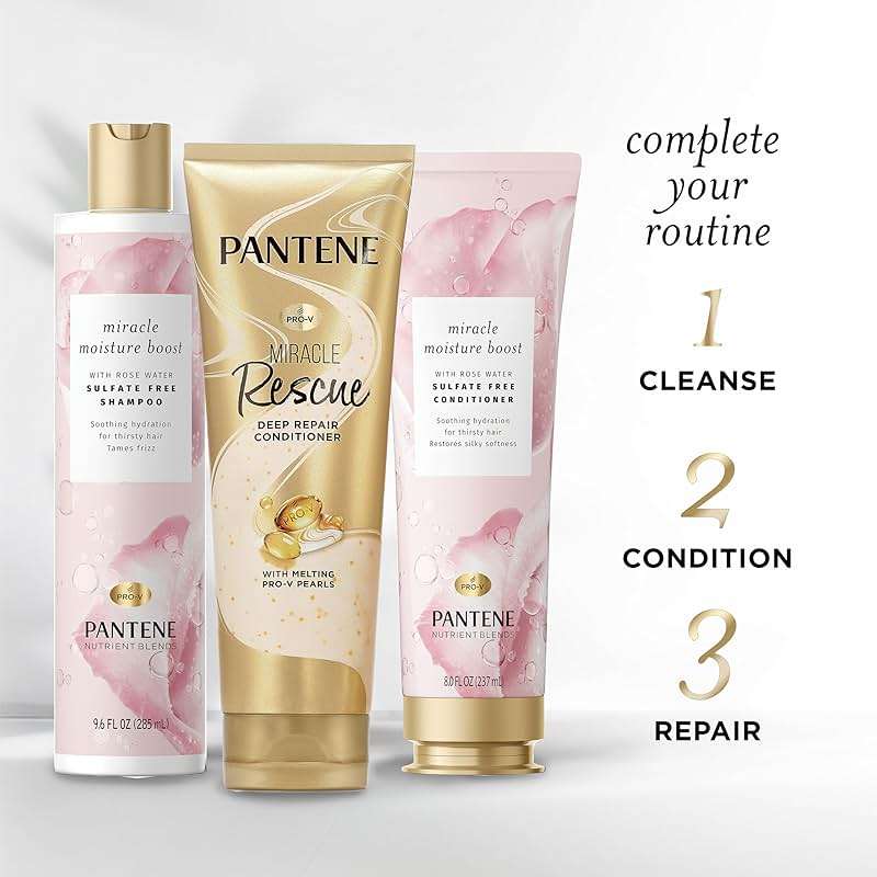 Pantene Nutrient Blends Miracle Moisture Boost Rose Water Conditioner for Dry Hair, Sulfate Free, 8 Fl Oz - Image 8