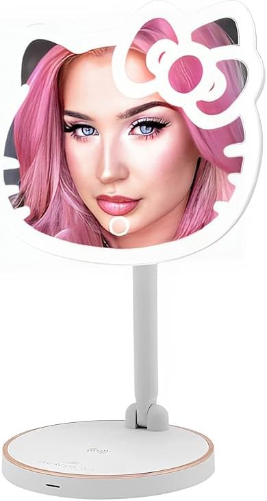 Impressions Vanity Hello Kitty Tabletop Mount LED Cordless Makeup Mirror with 360 Degree Rotation, Touch Sensor Desk Mirror with Light Strip and Adjustable Brightness - Product Image