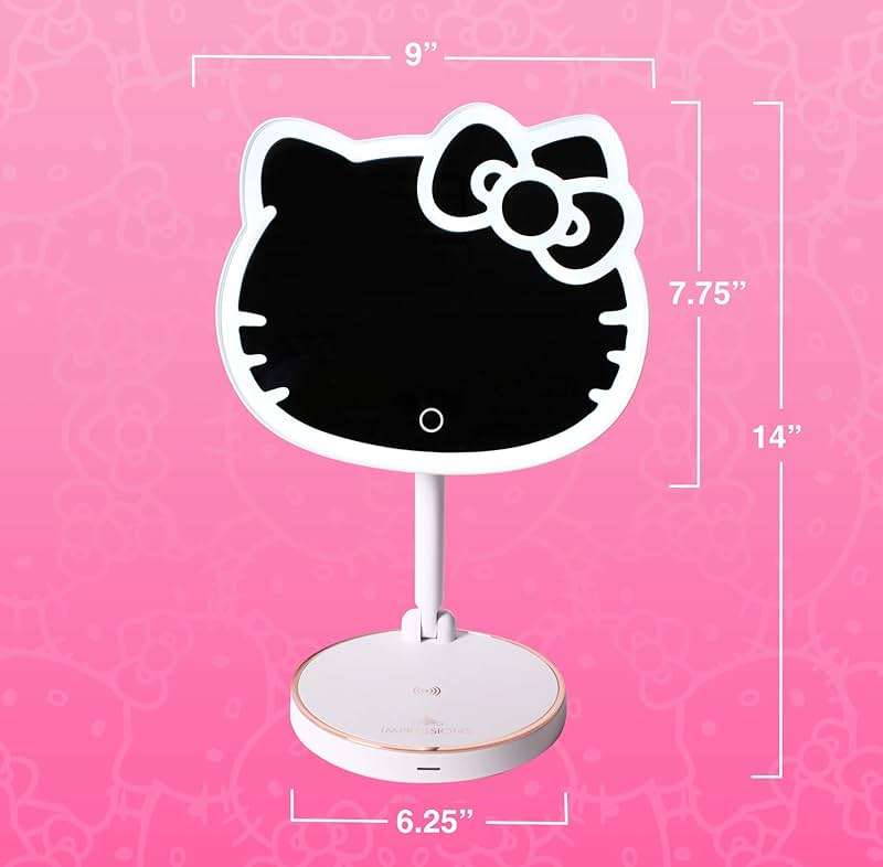 Impressions Vanity Hello Kitty Tabletop Mount LED Cordless Makeup Mirror with 360 Degree Rotation, Touch Sensor Desk Mirror with Light Strip and Adjustable Brightness - Image 2
