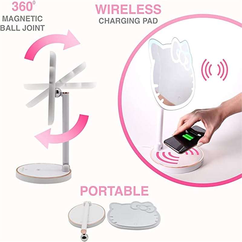 Impressions Vanity Hello Kitty Tabletop Mount LED Cordless Makeup Mirror with 360 Degree Rotation, Touch Sensor Desk Mirror with Light Strip and Adjustable Brightness - Image 5