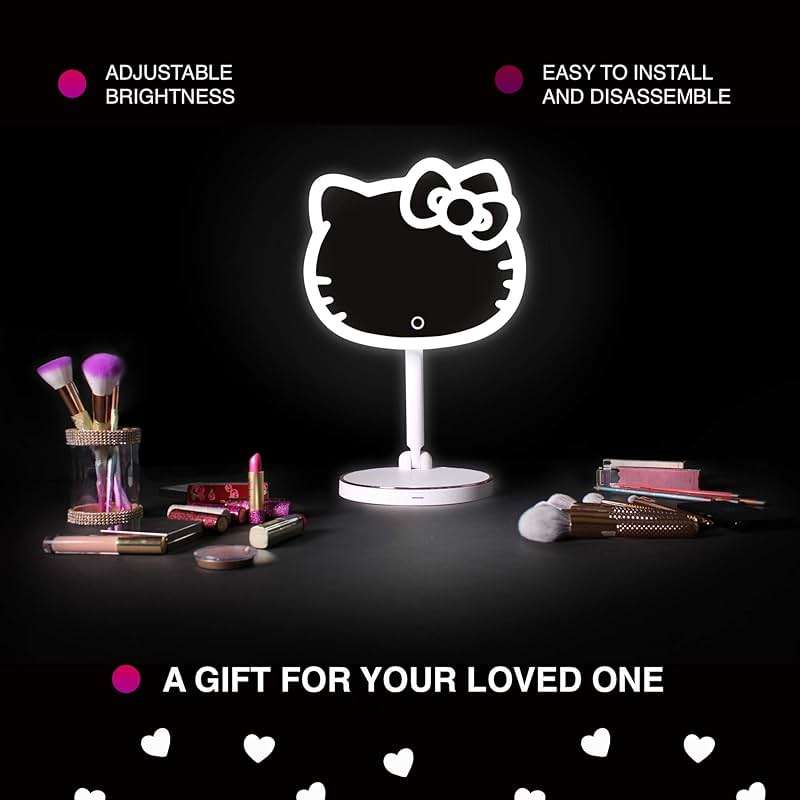 Impressions Vanity Hello Kitty Tabletop Mount LED Cordless Makeup Mirror with 360 Degree Rotation, Touch Sensor Desk Mirror with Light Strip and Adjustable Brightness - Image 7