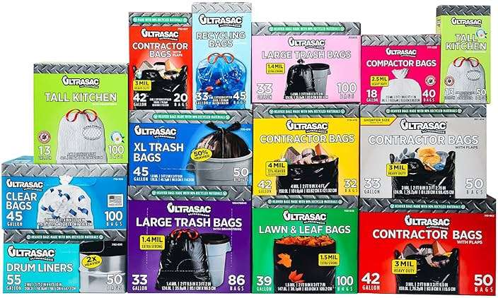 Ultrasac Black Large Heavy Duty Drawstring Trash Bags 33 Gallon 1.4 MIL, 33.5" x 38" - Pack of 86 - For Home, Commercial, Construction, & Outdoor - Image 6