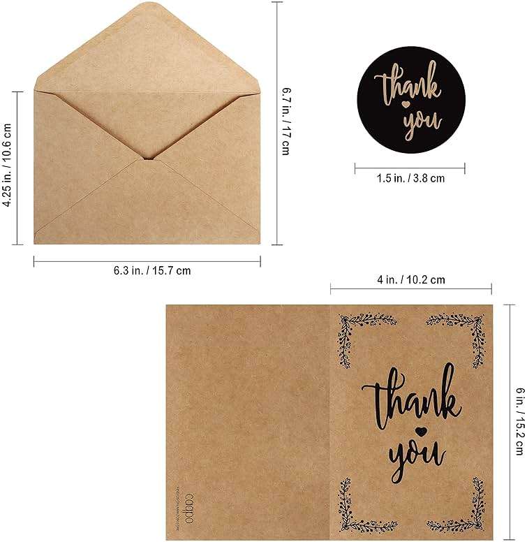 caqpo Thank You Cards With Envelopes - 160 Sets Premium Kraft Thank You Cards Bulk - TY Notes with 8 Graceful Designs - Floral Card for Celebration, Wedding, Baby & Bridal Shower 4x6 - Image 3