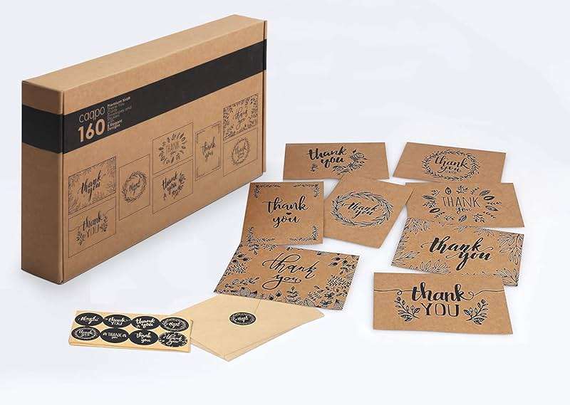 caqpo Thank You Cards With Envelopes - 160 Sets Premium Kraft Thank You Cards Bulk - TY Notes with 8 Graceful Designs - Floral Card for Celebration, Wedding, Baby & Bridal Shower 4x6 - Image 4