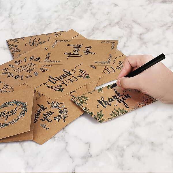 caqpo Thank You Cards With Envelopes - 160 Sets Premium Kraft Thank You Cards Bulk - TY Notes with 8 Graceful Designs - Floral Card for Celebration, Wedding, Baby & Bridal Shower 4x6 - Image 5