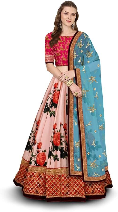 stylishfashion Bollywood Designer lehnga Women's Semi Stitched lengha Pink and Silk Embroidery Heavy lehenga Choli - Product Image