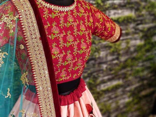 stylishfashion Bollywood Designer lehnga Women's Semi Stitched lengha Pink and Silk Embroidery Heavy lehenga Choli - Image 5