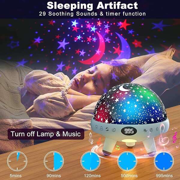 YACHANCE Night Light for Kids Room with Sound Machine Baby Night Light Star Projector White Noise Machine for Sleeping Soother Nursery Lamp 9 Natural Sounds 20 Lullabies with Remote Timer - Image 7