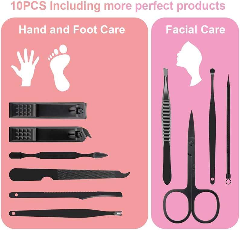 OKOMER Nail Clipper Set - Professional Manicure Set 10 PCS Stainless Steel Nail Kit with Travel Case, Nail Clippers Set Gift for Men Women - Image 2