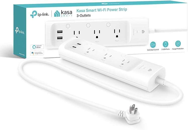 kasa smart Plug Power Strip KP303, Surge Protector with 3 Individually Controlled Smart Outlets and 2 USB Ports, Works with Alexa & Google Home, No Hub Required , White - Image 1
