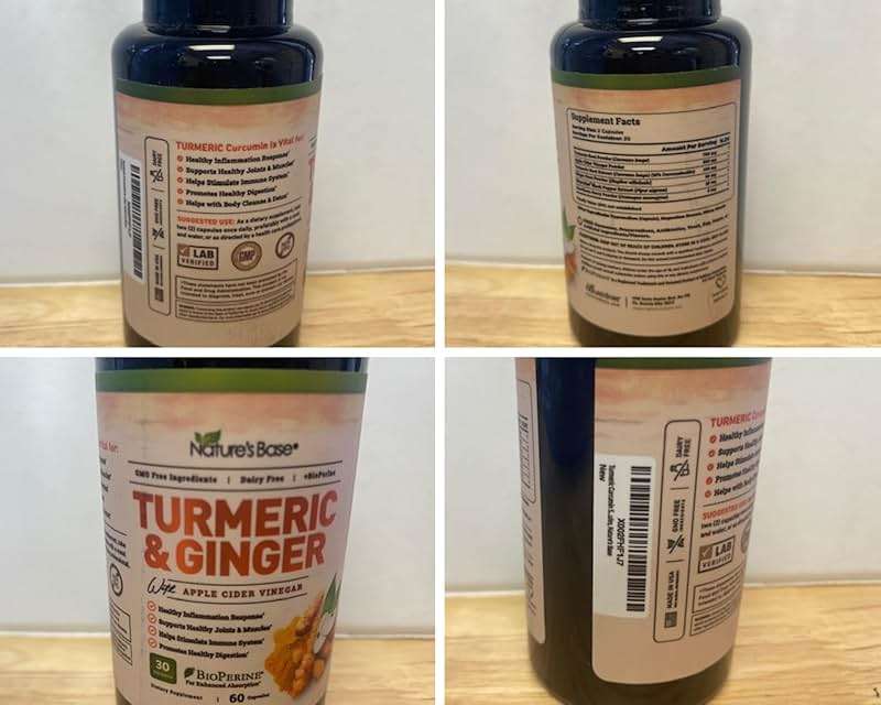 Nature's Base Turmeric and Ginger Supplement - with Curcumin, Apple Cider Vinegar & BioPerine Black Pepper Extract - 95% Curcuminoids - 60 Capsules - Image 8