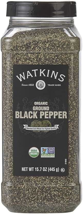 Watkins Gourmet Spice, Organic Ground Black Pepper, Bulk Food Service Size, 15.7 oz (Pack of 1) - Product Image