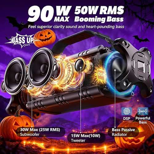 W-KING Bluetooth Speaker, 90W(Max) Loud IPX6 Waterproof Portable Speaker, 50W Deep Bass/40H/EQ/TF/AUX, 105dB Rugged Large Boombox Speakers Bluetooth Wireless for Party/Outdoor/Camping/Beach Essentials - Image 2