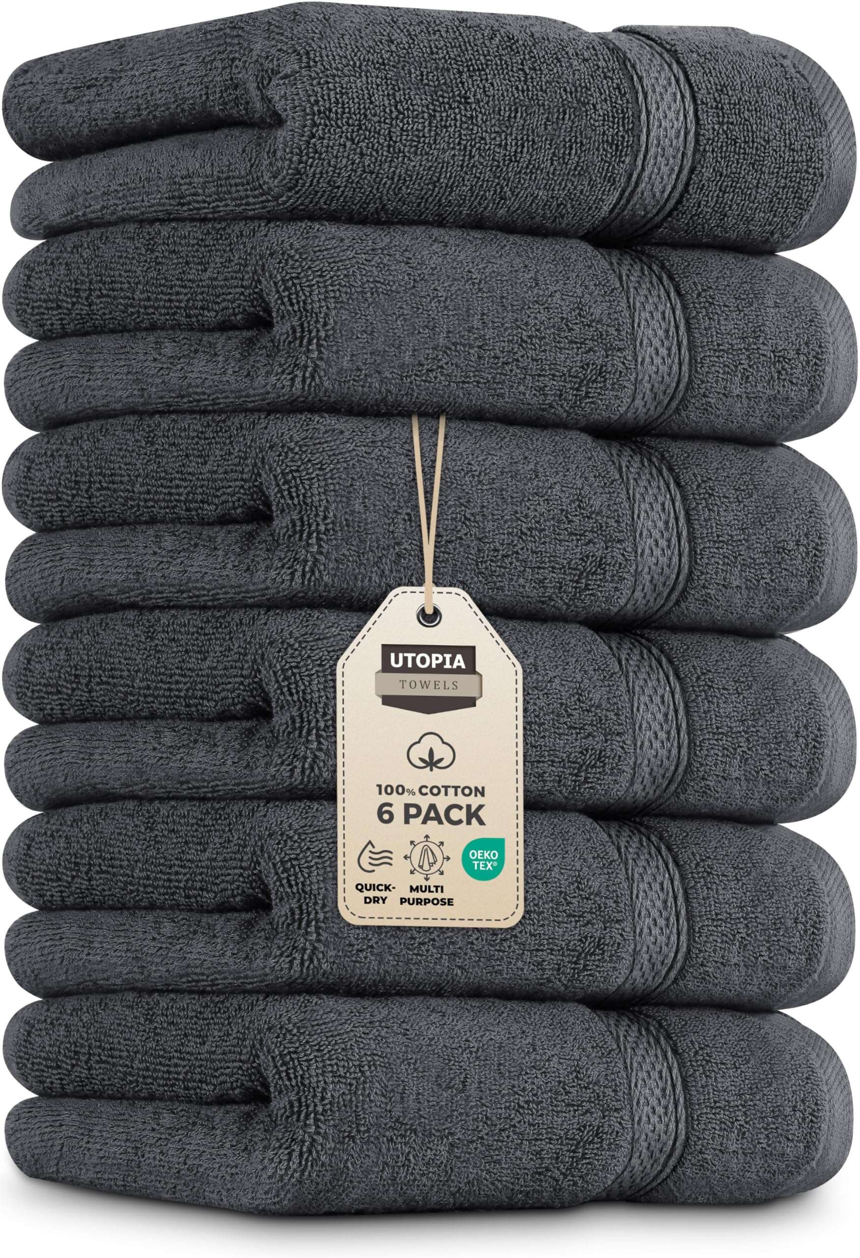 Utopia Towels 6 Pack Premium Hand Towels Set, 16 by 28 inches, 100% Ring Spun Cotton, Ultra Soft and Highly Absorbent 600GSM Towels for Bathroom, Gym, Shower, Hotel, and Spa, Grey - Image 1