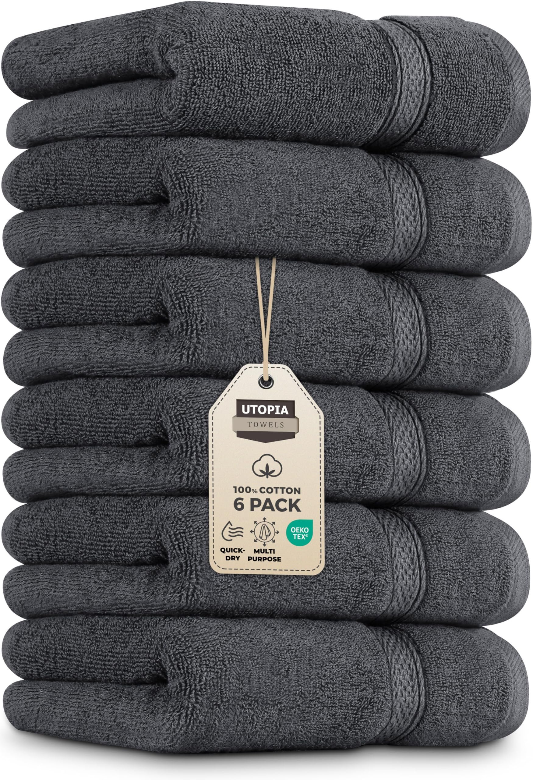 Utopia Towels 6 Pack Premium Hand Towels Set, 16 by 28 inches, 100% Ring Spun Cotton, Ultra Soft and Highly Absorbent 600GSM Towels for Bathroom, Gym, Shower, Hotel, and Spa, Grey - Product Image