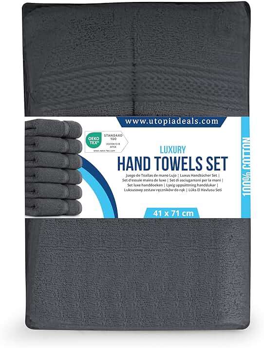 Utopia Towels 6 Pack Premium Hand Towels Set, 16 by 28 inches, 100% Ring Spun Cotton, Ultra Soft and Highly Absorbent 600GSM Towels for Bathroom, Gym, Shower, Hotel, and Spa, Grey - Image 14