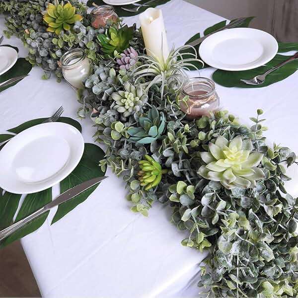 Winlyn 5.9' Long Faux Silver Dollar Eucalyptus Leaves Greenery Artificial Garland in Grey Green for Wedding Arch Swag Backdrop Doorways Table Runner Indoor Outdoor - Image 2