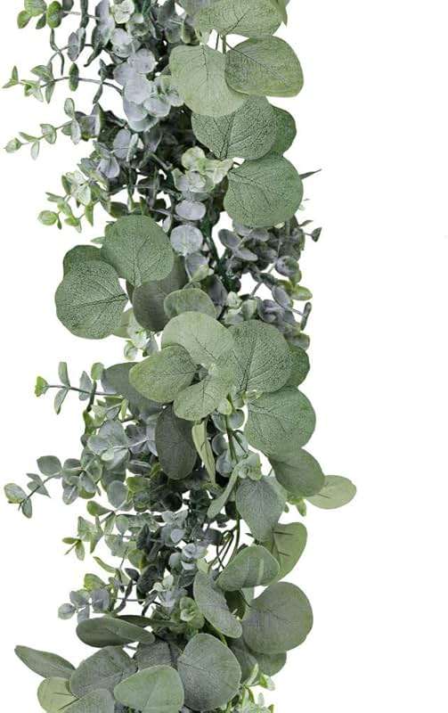 Winlyn 5.9' Long Faux Silver Dollar Eucalyptus Leaves Greenery Artificial Garland in Grey Green for Wedding Arch Swag Backdrop Doorways Table Runner Indoor Outdoor - Image 4