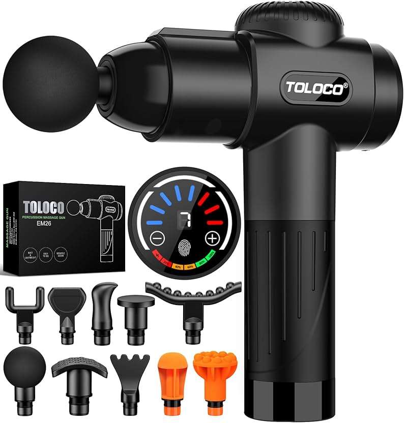 TOLOCO Massage Gun, Deep Tissue Back Massage for Athletes for Pain Relief, Percussion Massager with 10 Massages Heads & Silent Brushless Motor, Christmas Gifts for Women, Men, Black - Image 1