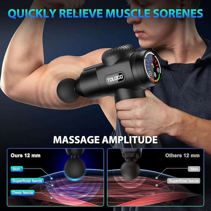 TOLOCO Massage Gun, Deep Tissue Back Massage for Athletes for Pain Relief, Percussion Massager with 10 Massages Heads & Silent Brushless Motor, Christmas Gifts for Women, Men, Black - Image 6