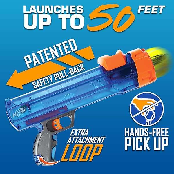 Nerf Dog Tennis Ball Blaster Dog Toy Gift Set, Tennis Ball Dog Fetch Toy Launches up to 50 ft, Dog Ball Thrower for All Breeds Includes Translucent Blue Tennis Ball Launcher and 3 Dog Tennis Balls - Image 2