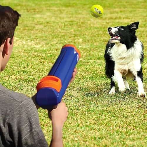 Nerf Dog Tennis Ball Blaster Dog Toy Gift Set, Tennis Ball Dog Fetch Toy Launches up to 50 ft, Dog Ball Thrower for All Breeds Includes Translucent Blue Tennis Ball Launcher and 3 Dog Tennis Balls - Image 7