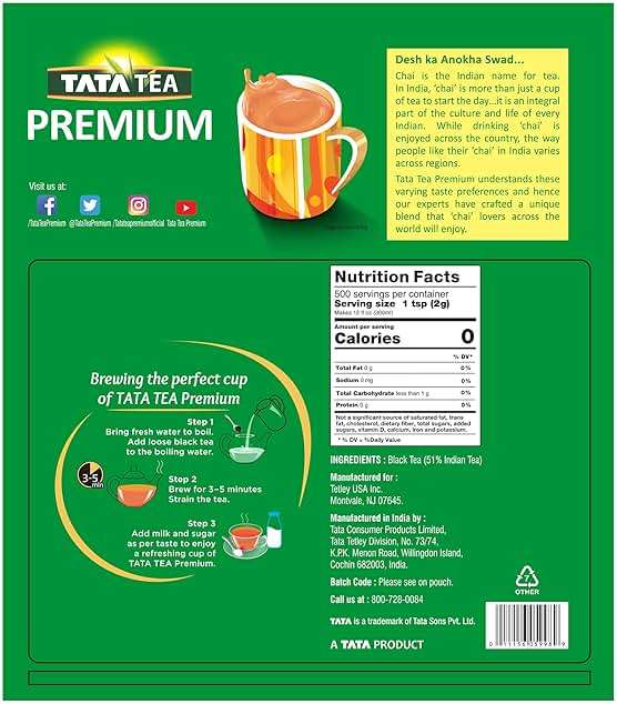 Tetley USA Tata Tea Premium, Loose Leaf Black Tea, Premium Black Tea, 1kg, (Tata_2_South) - Image 2