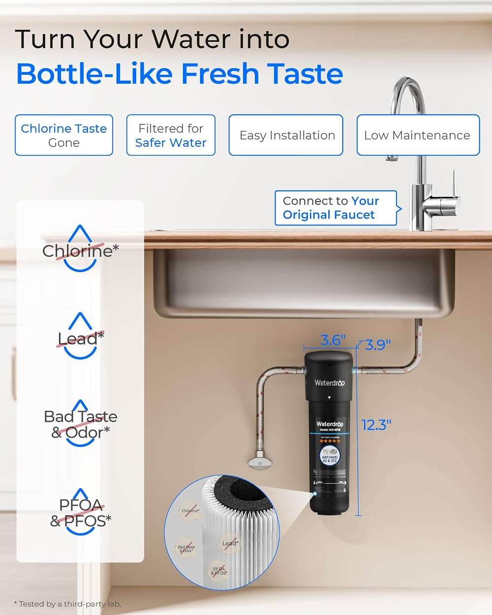 Waterdrop 10UA Under Sink Water Filter System, Reduces PFAS, PFOA/PFOS, Lead, Chlorine, Bad Taste & Odor, Under Counter Water Filter Connects Directly to Your Faucet, NSF/ANSI 42 Certified, 1 Year - Image 2