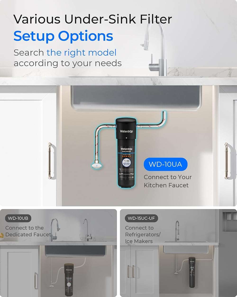 Waterdrop 10UA Under Sink Water Filter System, Reduces PFAS, PFOA/PFOS, Lead, Chlorine, Bad Taste & Odor, Under Counter Water Filter Connects Directly to Your Faucet, NSF/ANSI 42 Certified, 1 Year - Image 6
