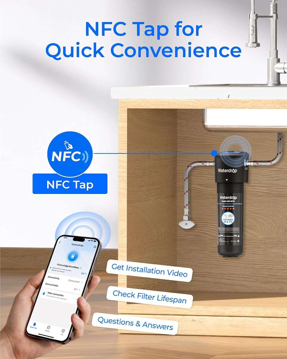 Waterdrop 10UA Under Sink Water Filter System, Reduces PFAS, PFOA/PFOS, Lead, Chlorine, Bad Taste & Odor, Under Counter Water Filter Connects Directly to Your Faucet, NSF/ANSI 42 Certified, 1 Year - Image 7