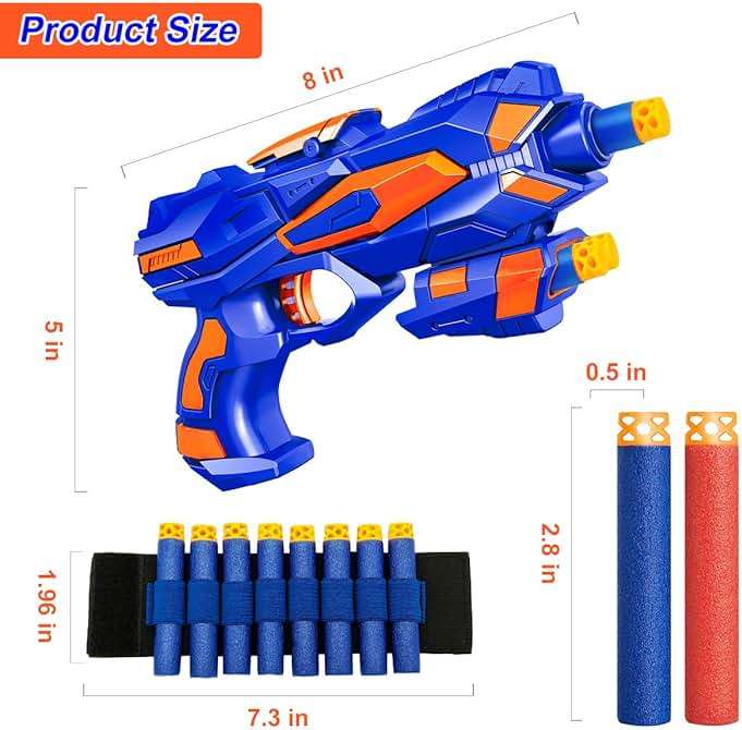 Wordot 2 Pack Guns Boys Toy-with 60 Soft Foam Darts Bullets& 2 Wrist Bands-Kids Hand Gun Toys Gifts Party Supplies for 3,4,5,6,7,8,9 Years Kids - Image 3