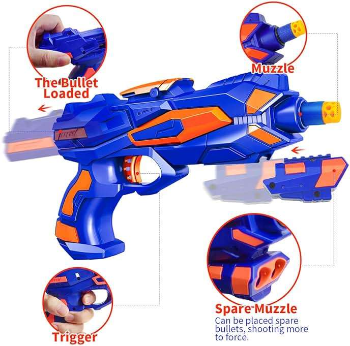 Wordot 2 Pack Guns Boys Toy-with 60 Soft Foam Darts Bullets& 2 Wrist Bands-Kids Hand Gun Toys Gifts Party Supplies for 3,4,5,6,7,8,9 Years Kids - Image 5