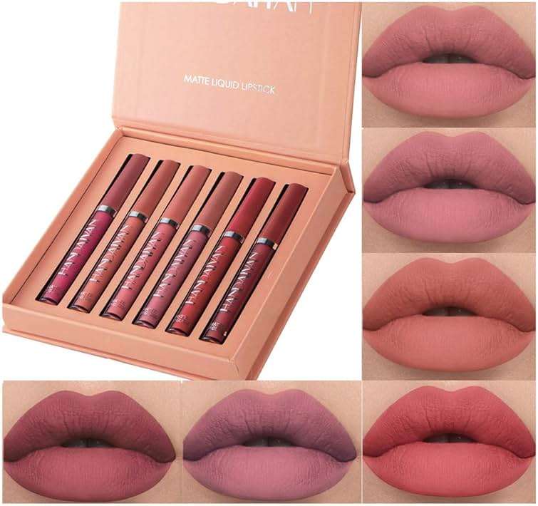 6Pcs Matte Liquid Lipstick Makeup Set, Matte liquid Long-Lasting Wear Non-Stick Cup Not Fade Waterproof Lip Gloss (Set B) - Image 1