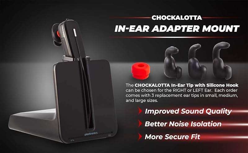 CHOCKALOTTA Eartip Adapter and Silicone Hook Eartips Compatible with Plantronics Poly CS540 / W440 / W740 / WH500 Headsets (1-Pack Adapter + 3 Pcs Left S/M/L Ear Tips) - Image 3
