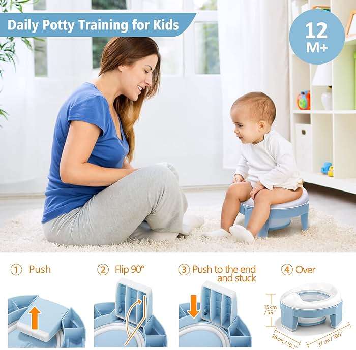 MCGMITT Potty Training Toilet Seat for Toddlers Boys Girls, Portable Baby Toilet Soft EVA Folding Kids Potty Chair Cover with Splash Guard for Travel, Including 3 Non-Slip Feet and Storage Bag (Blue) - Image 3