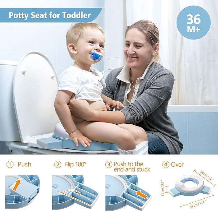 MCGMITT Potty Training Toilet Seat for Toddlers Boys Girls, Portable Baby Toilet Soft EVA Folding Kids Potty Chair Cover with Splash Guard for Travel, Including 3 Non-Slip Feet and Storage Bag (Blue) - Image 4