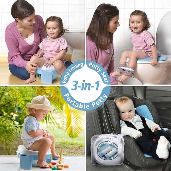 MCGMITT Potty Training Toilet Seat for Toddlers Boys Girls, Portable Baby Toilet Soft EVA Folding Kids Potty Chair Cover with Splash Guard for Travel, Including 3 Non-Slip Feet and Storage Bag (Blue) - Image 6