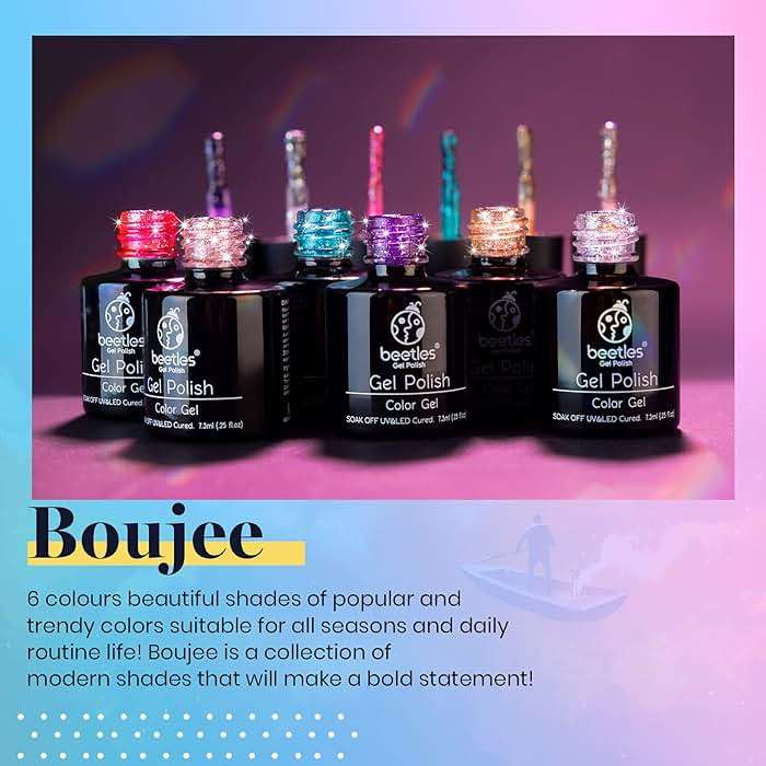 Beetles Glitter Gel Polish, 6 Pcs Pink Silver Platinum Gel Polish Kit Soak off Uv Lamp Shimmer Purple Pink Green Gold Glitter Nail Polish Kit Holiday Spring Gift Design for Party - Image 2