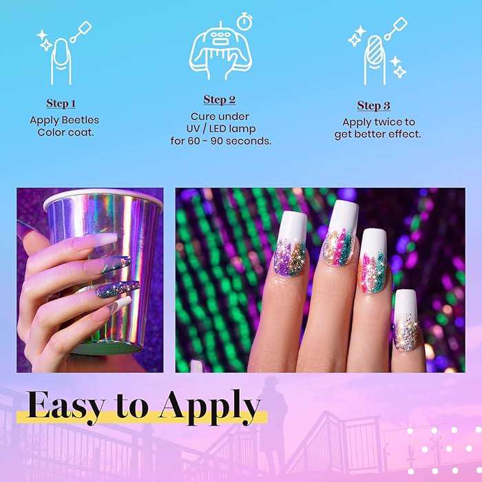 Beetles Glitter Gel Polish, 6 Pcs Pink Silver Platinum Gel Polish Kit Soak off Uv Lamp Shimmer Purple Pink Green Gold Glitter Nail Polish Kit Holiday Spring Gift Design for Party - Image 5