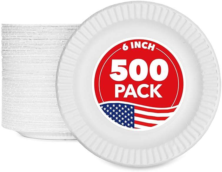 6-Inch Paper Plates Uncoated, Everyday Disposable Dessert Plates 6" Paper Plate Bulk, White, 500 Count, Stock Your Home - Image 1