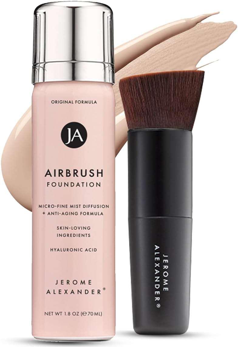 Jerome Alexander MagicMinerals AirBrush Foundation – 2 Piece Set with Airbrush Foundation and Kabuki Brush - Spray Makeup with Anti-aging Ingredients for Smooth Radiant Skin - Light - Image 1