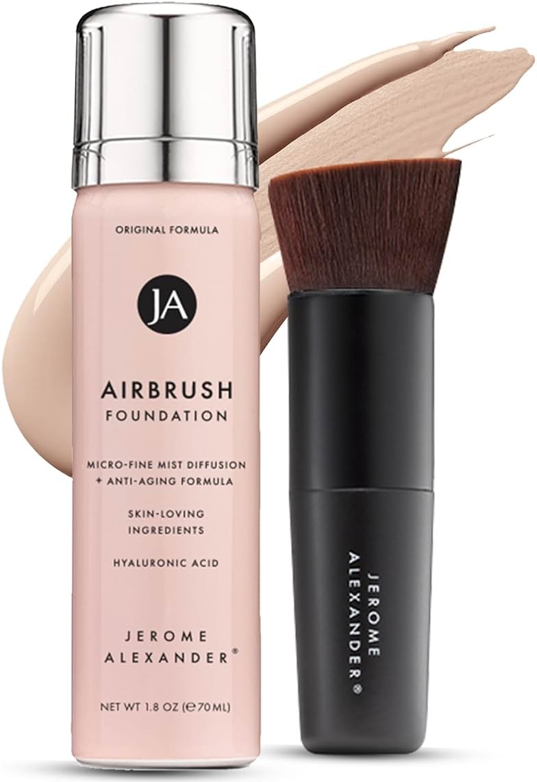Jerome Alexander MagicMinerals AirBrush Foundation – 2 Piece Set with Airbrush Foundation and Kabuki Brush - Spray Makeup with Anti-aging Ingredients for Smooth Radiant Skin - Light - Product Image